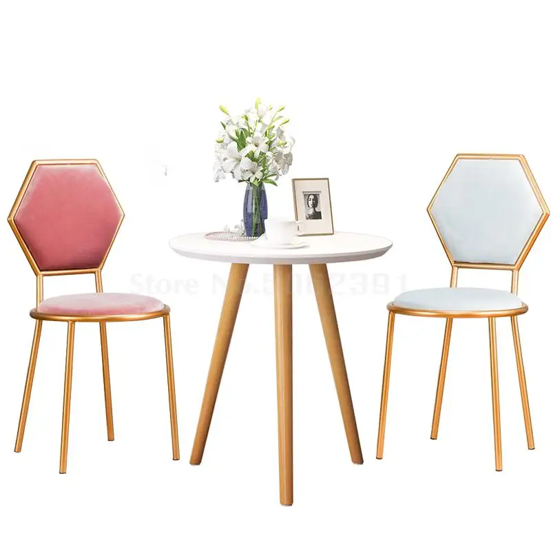 Simple Modern Golden Dressing Chair Velvet Back Nail Stool Coffee Milk Tea Leisure Iron Nordic Dining | Мебель