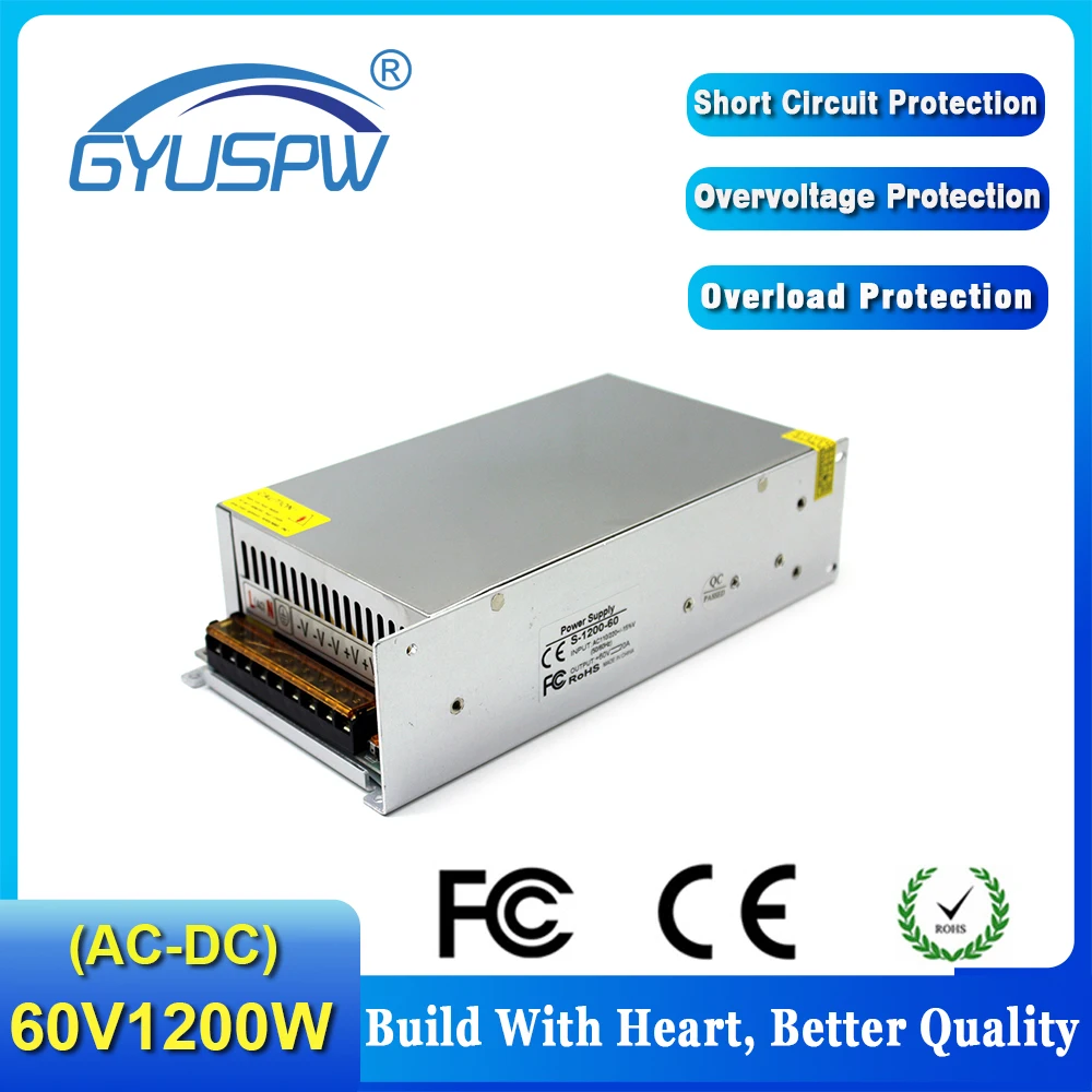 AC DC 60 в блок питания 20A адаптер AC110V 220 В трансформатор DC60V 1200 Вт Светодиодный