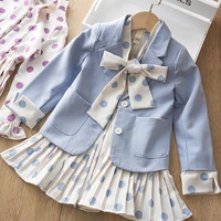 fashion baby girls clorhes for kids sets spring autumn long sleeve dot chiffon dress jacket 2 pieces children clothing vestidos