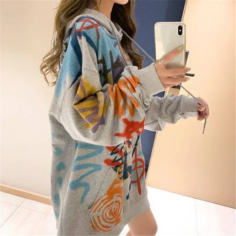 

Женская толстовка с капюшоном ZOGAA в стиле Харадзюку, осенняя Толстовка с длинным рукавом и принтом дудлинг, пуловер свободного покроя, смешн...