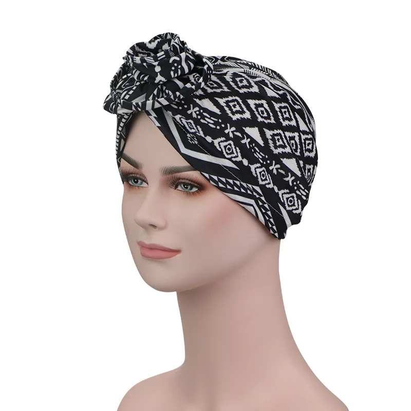 Мусульманский женский большой цветочный принт тюрбан из хлопка шляпа Головной
