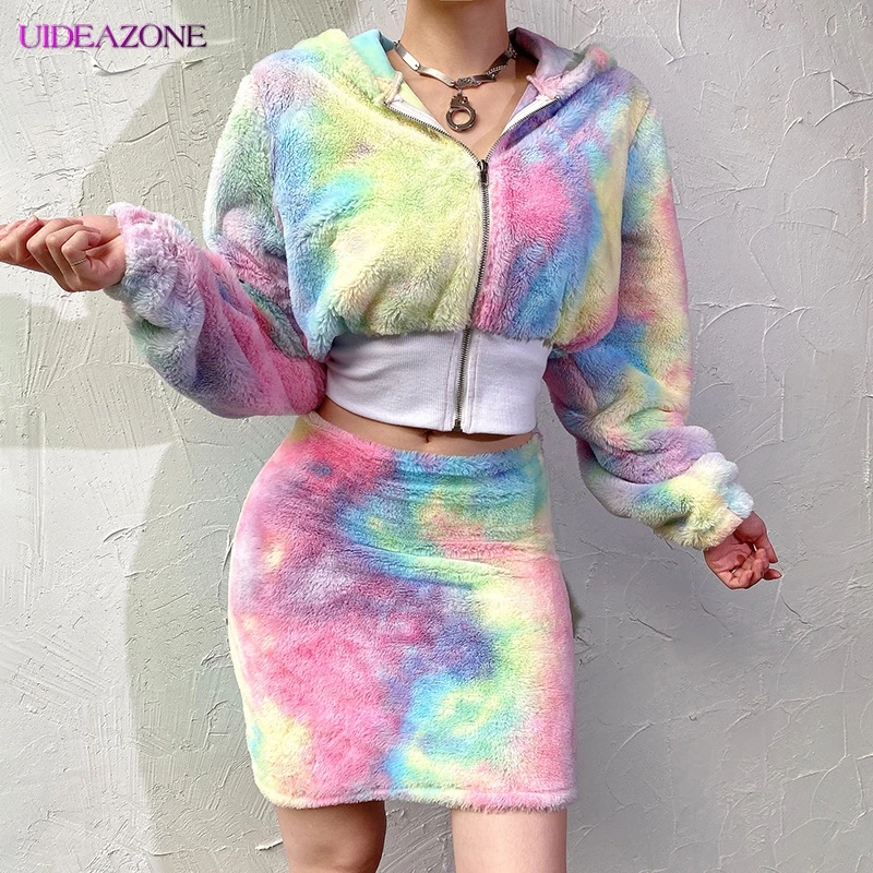UIDEAZONE новинка 2019 окрашенный принт костюм на молнии мягкое пальто сексуальное