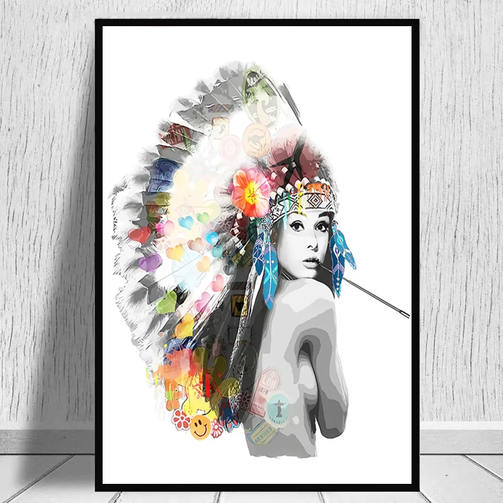 Художественная Картина на холсте с изображением граффити и перьев для девочек