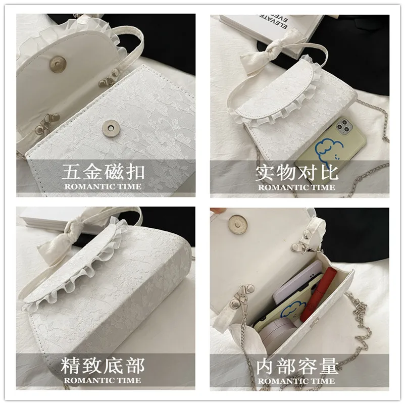 

July&Sherly Women Bags Single Shoulder Spring Summer Handbag Fashion Polyester Lace Bowknot Decoration Thin Chain Female Bag