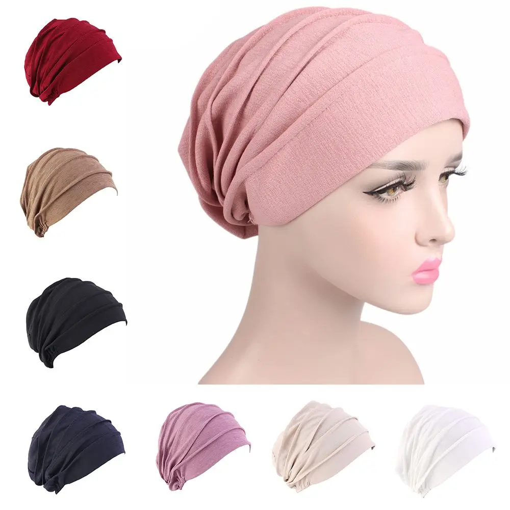 

Elastic Sleep Caps Hair Loss Headscarf Beanies Women Turban Hat Chemo Hat Head Wrap Muslim Hijabs