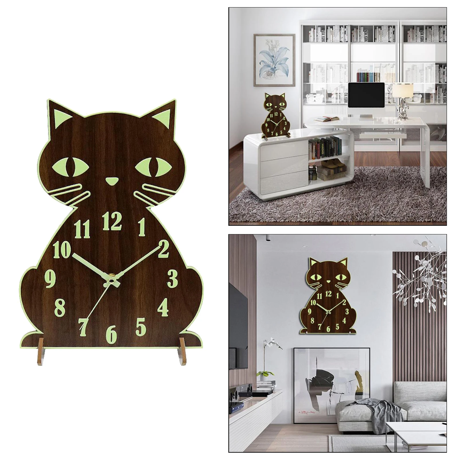 

Орех Цвет Светящиеся Настенные часы кошка ночной Светильник бесшумная работа часов для Украшения дома и офиса спальни детские часы Гостина...