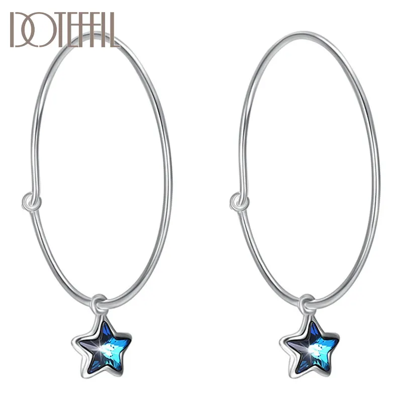

DOTEFFIL 925 Sterling Silver Circle Hoop Star Crystal Earrings For Women Christmas Gift Fashion Charm Wedding Jewelry