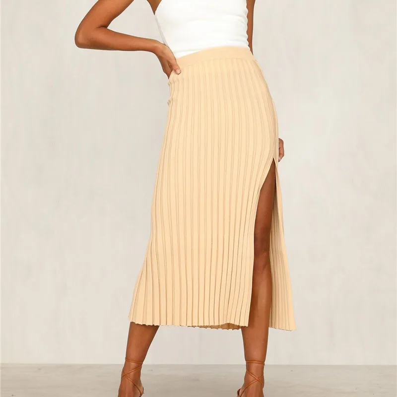 2019 женская сексуальная трикотажная юбка в рубчик однотонная высокая талия с