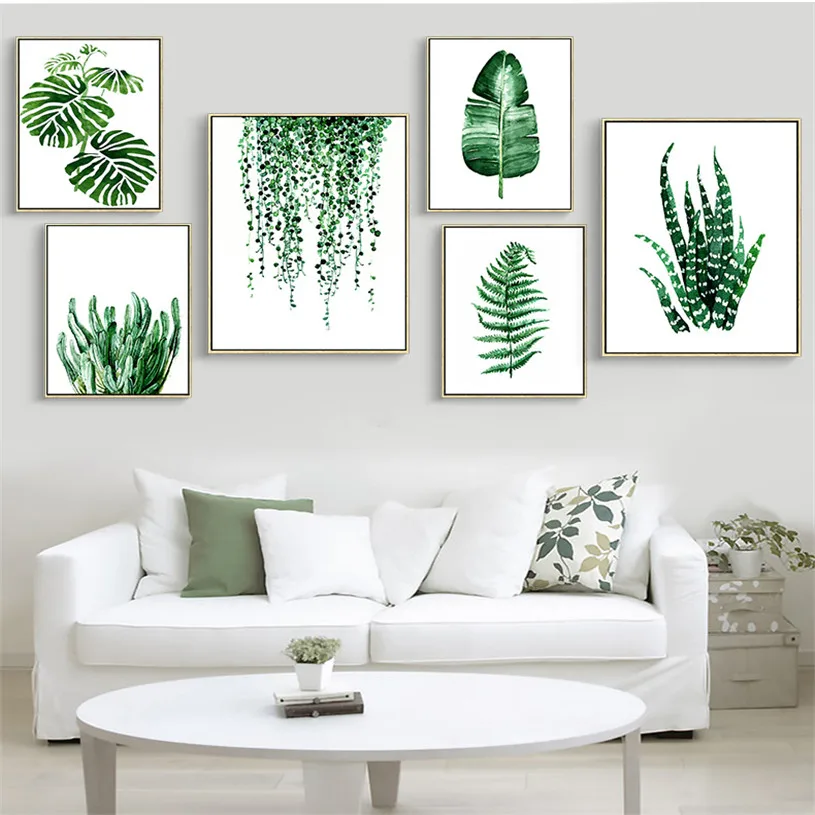 

Nordic style modern decorative pictures green plants canvas painting Tropical plant wall art printed poster for living room