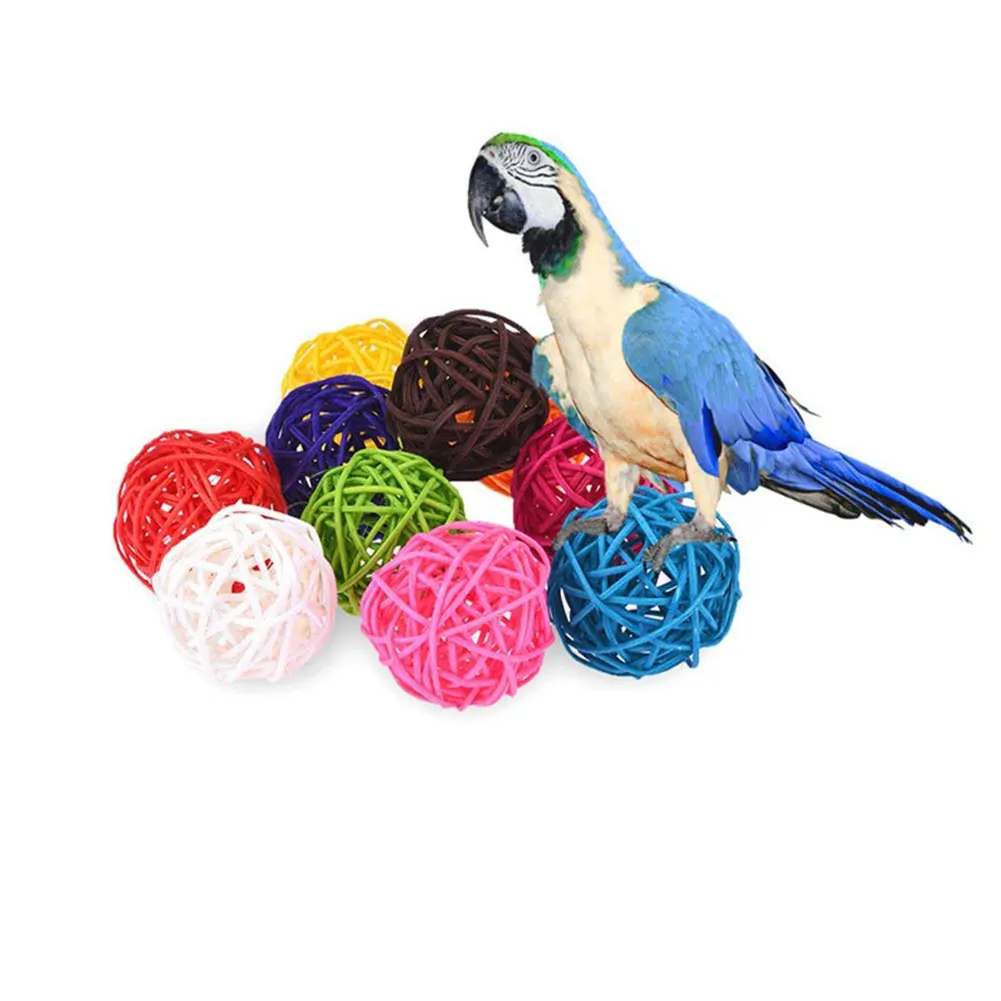 

10PCS Rattan Ball Bird Toy Parrot Chew Pet Bite Toys For Budgie Parakeet Cockatiel Playing CageConure Lovebird DIY Pet Accessory