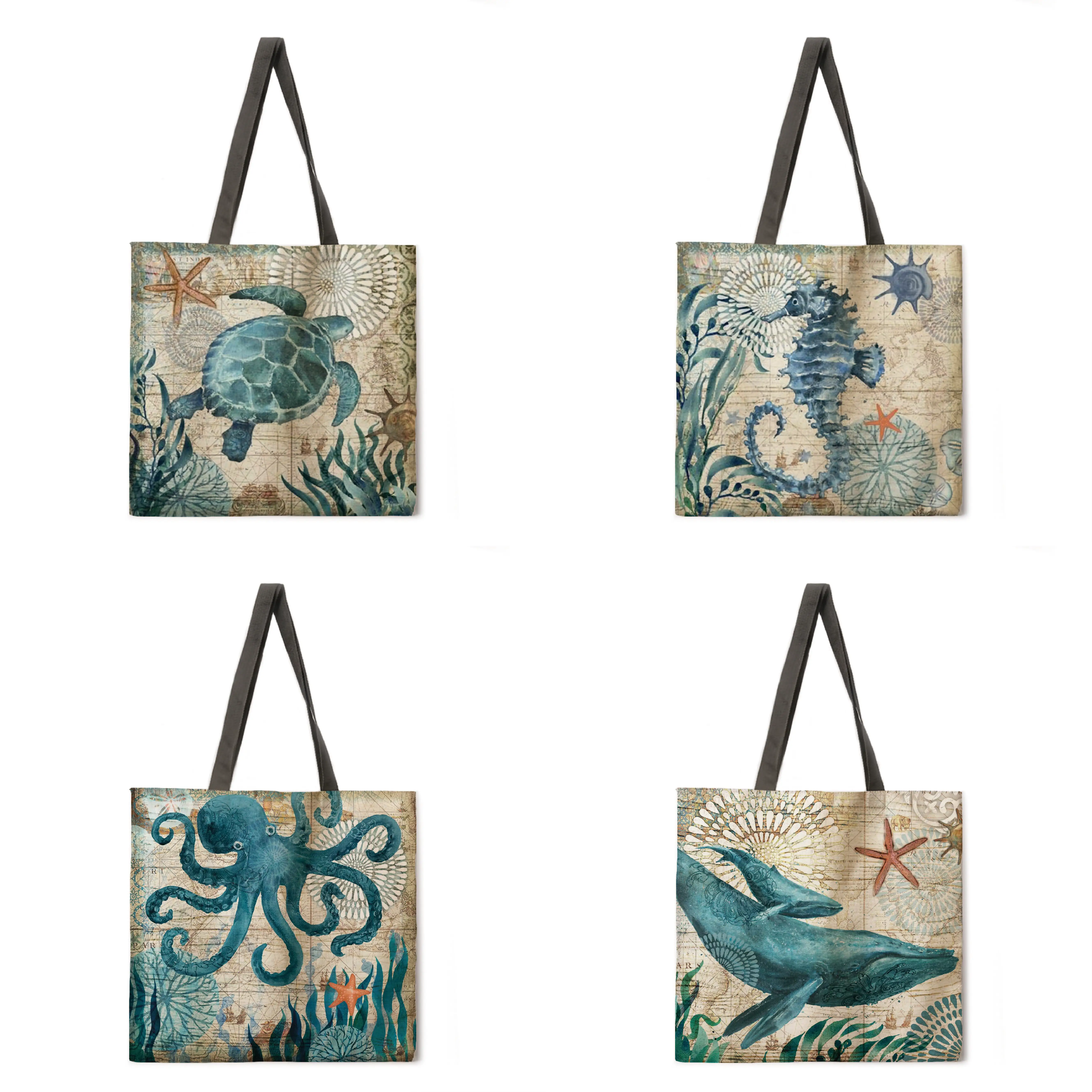 Складная сумка для покупок Морская жизнь комбинированная дамская сумочка на