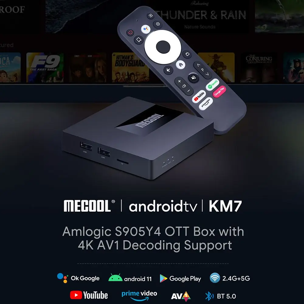 

ТВ-приставка Mecool KM7 на Android, 4 + 64 ГБ, Amlogic S905Y4, Wi-Fi, BT5.0