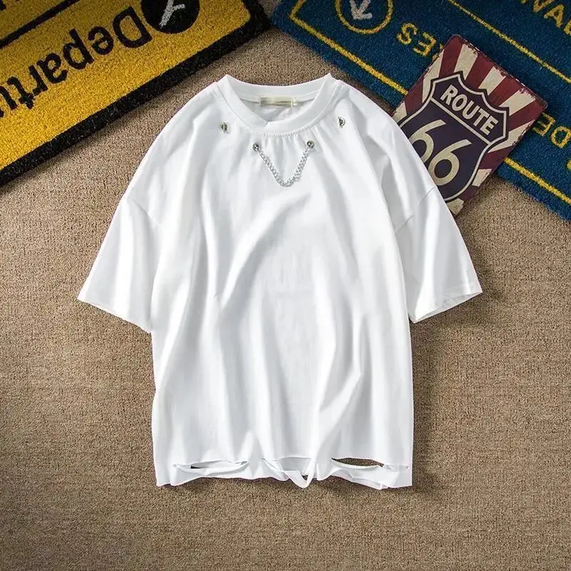 Мужские крутые футболки Idopy в стиле панк облегающие рваные с коротким рукавом и