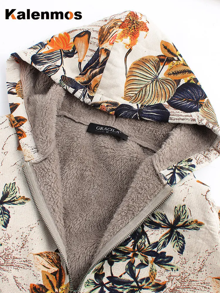 

Jacket Women Female Plush Coat Women's Windbreaker Winter Warm Outwear Floral Hooded Pockets Vintage Plus Size Oversize Coats