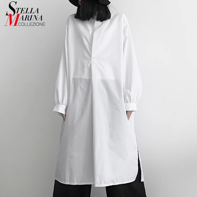 Новинка 2019 корейский стиль однотонное белое черное женское платье рубашка с