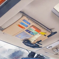 sunshade clip organizer pocket car sun visor leather universal storage bags tidying with zipper pen clip stowing multifunctional