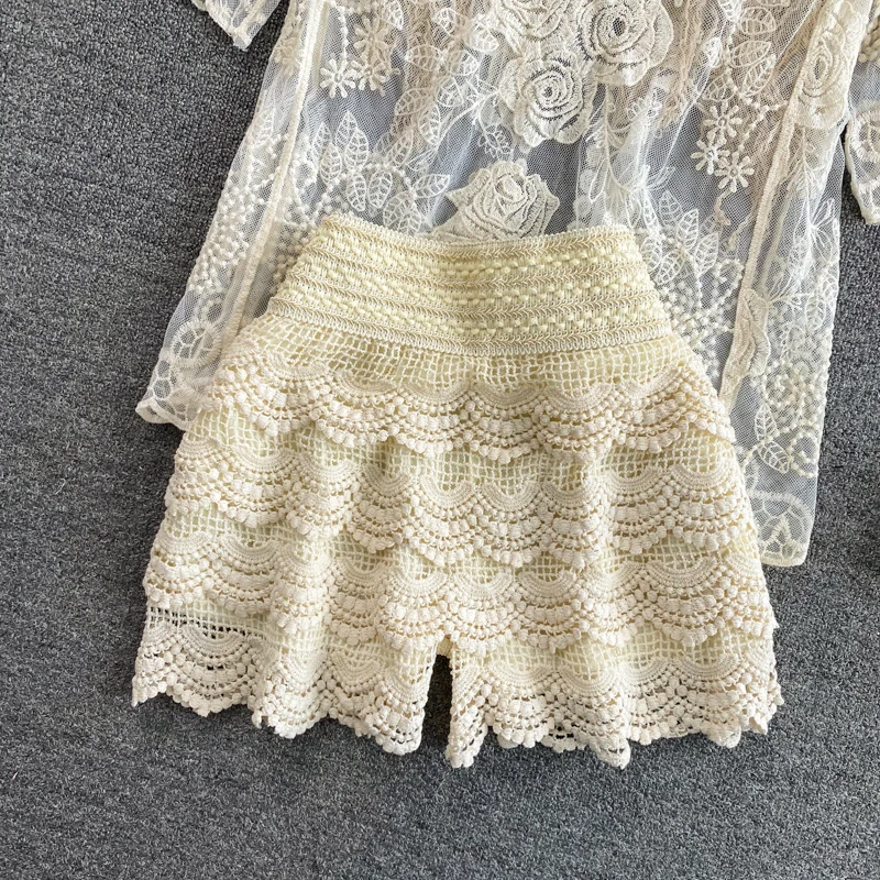 

Sexy Crochet High Waist 3PCS Women Sexy Bikini Set Crop Top With Coat Swimsuit Casual Swimwear Bathing Beachwear Tankinis Set