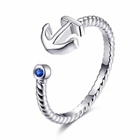 exquisite fashion blue crystal navy anchor metal open rings for men women trendy party valentines day gift