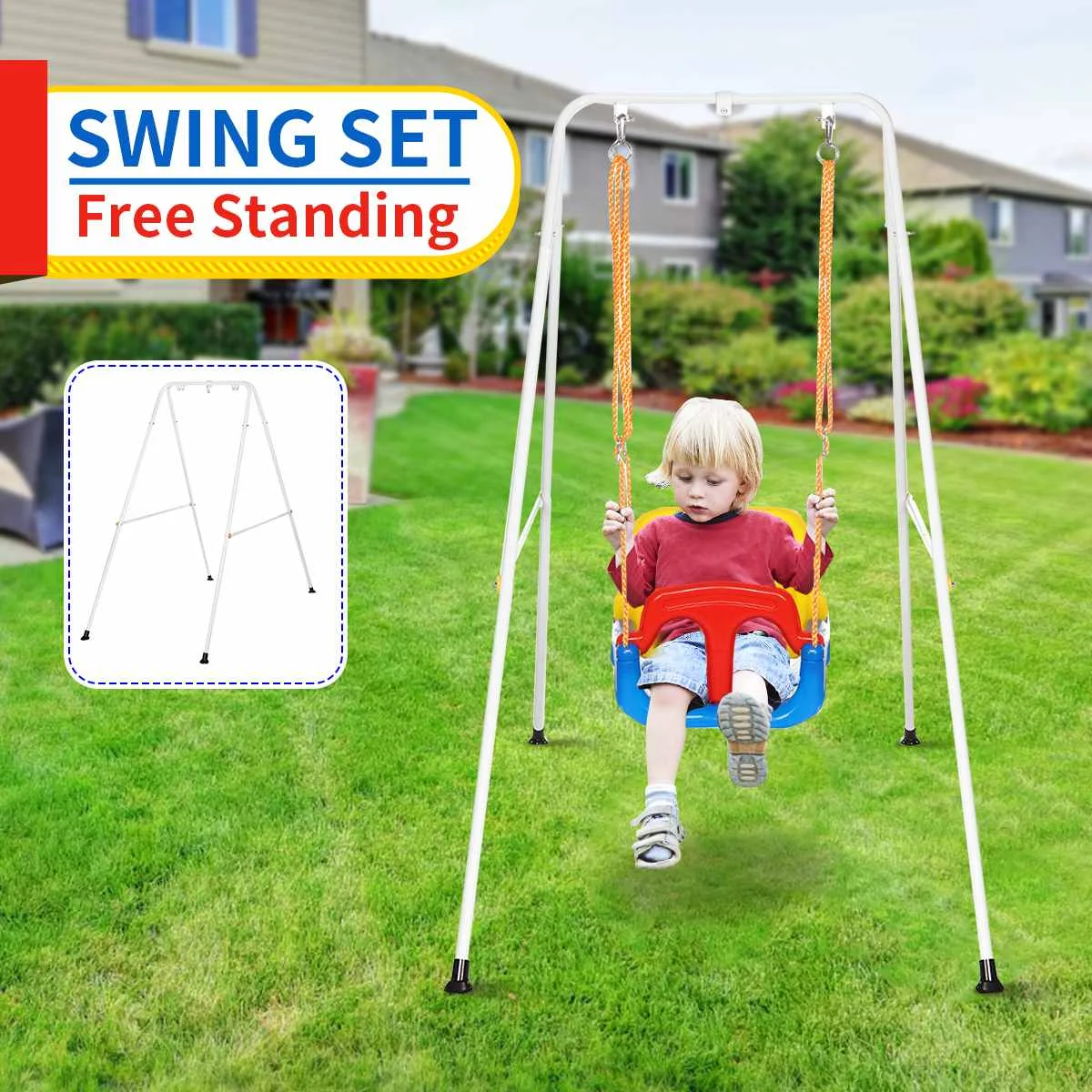 

Multifunctional Patio Swings with Shelf Frame Hanging Basket Outdoor Kids Toy Baby Swing Toy 3 In 1