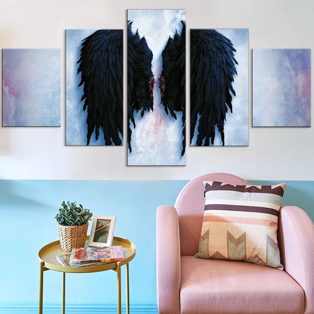 Aion черные ангельские крылья 5 Панель Холст печать плакаты постеры для кухни