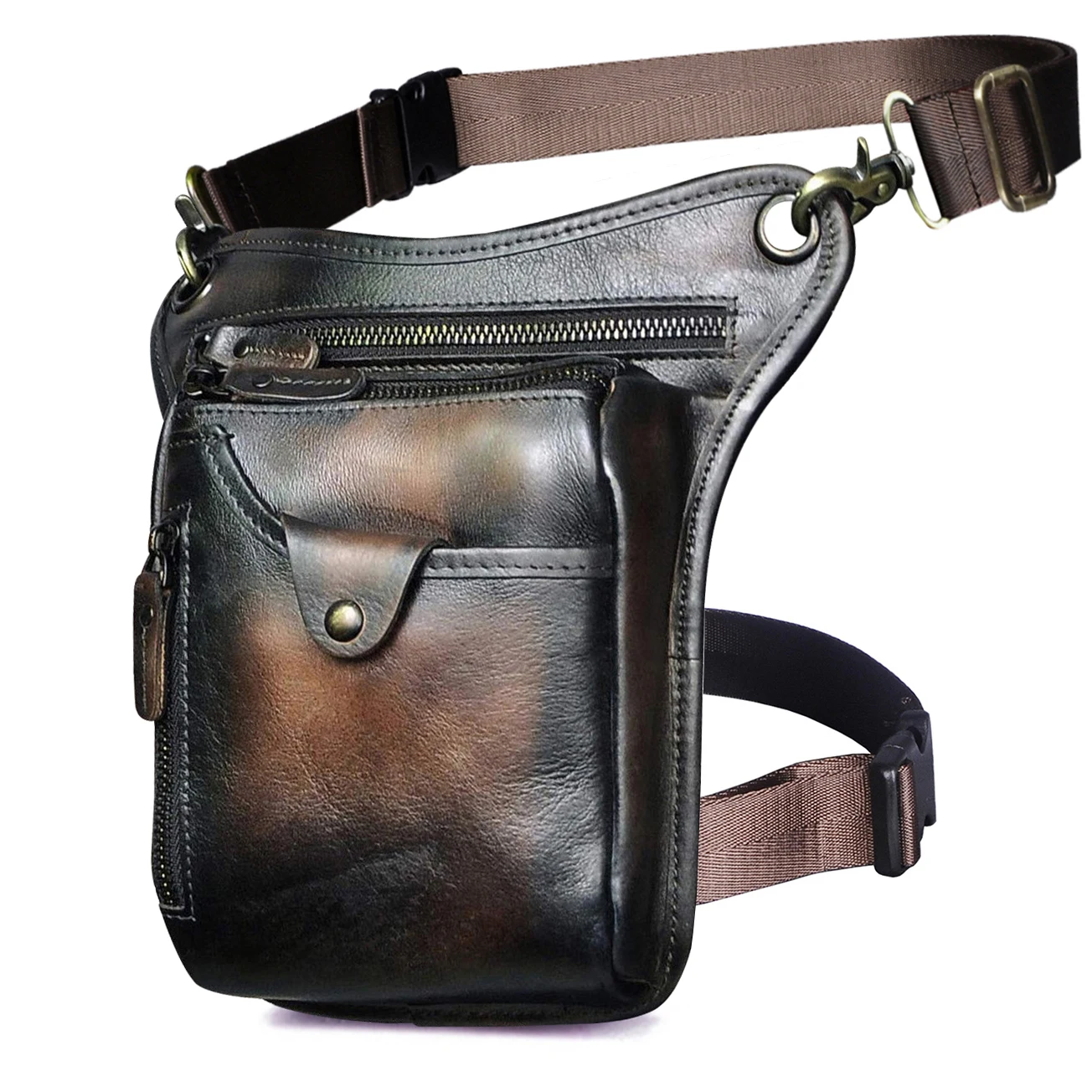 Thick Crazy Horse Leather Men Design Casual Coffee Classic Shoulder Sling Bag Fashion Travel Fanny Waist Belt Pack Leg Bag 211-5 images - 6