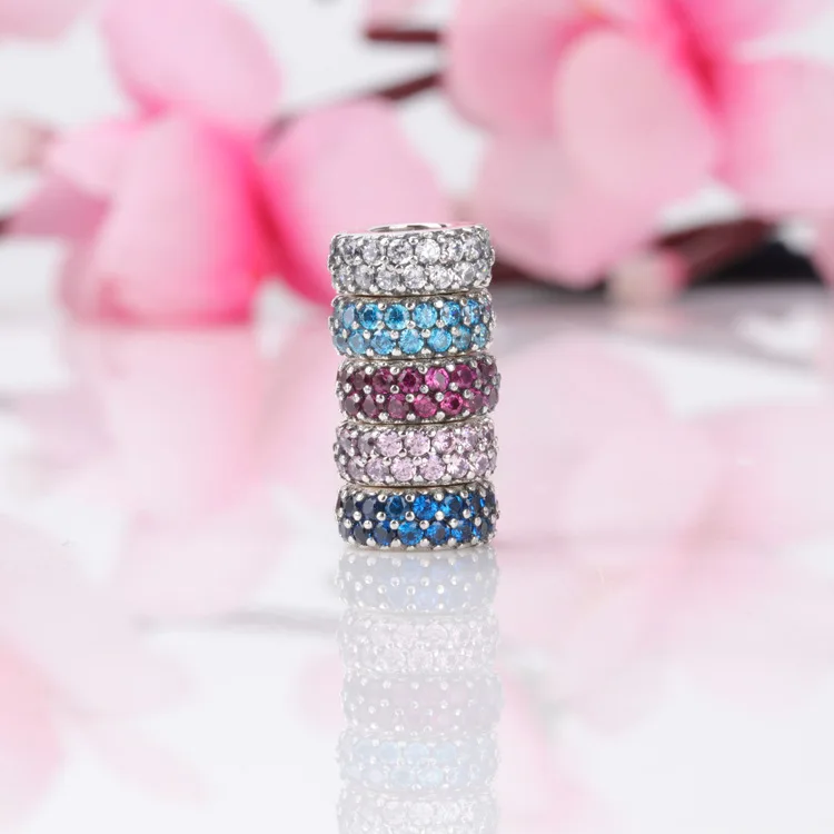 

Amas Genuine 925 Sterling Silver Diamond-encrusted Bead Spacer Charms Fit Original Bracelet Diy Jewelry