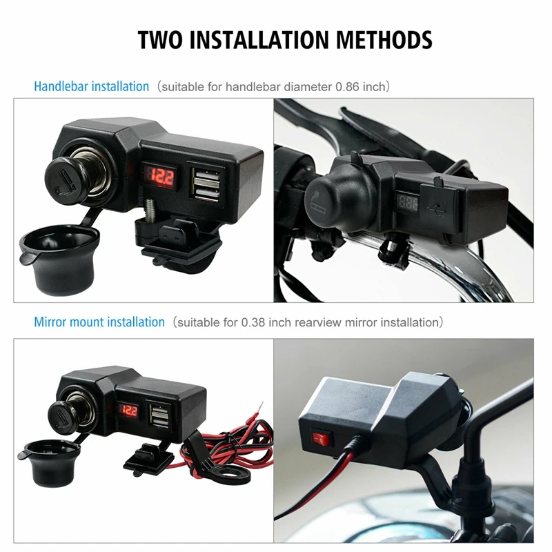 

Waterproof Motorcycle Handlebar Dual 2 USB Phone Charger Lighter Socket Motorcycle Accessories