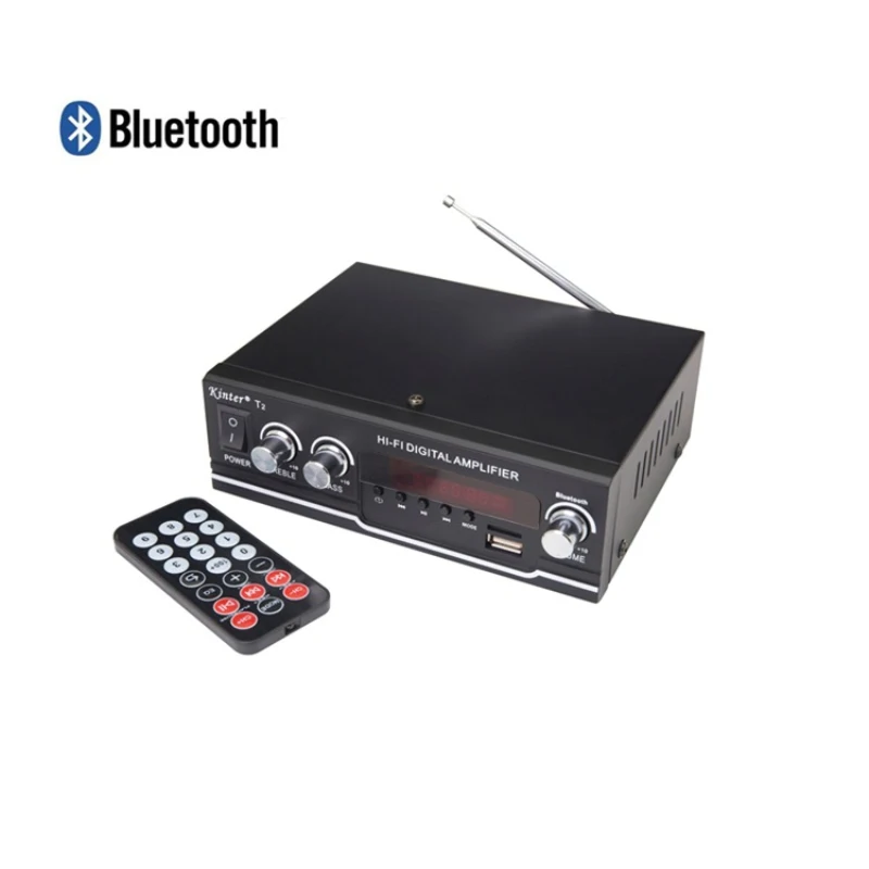 

Car Power Amplifier Kinter T2 Digital Audio Player 2CH 20W Hi-Fi Stereo Treble BASS DC12V 220-240V USB SD MP3 FM Radio