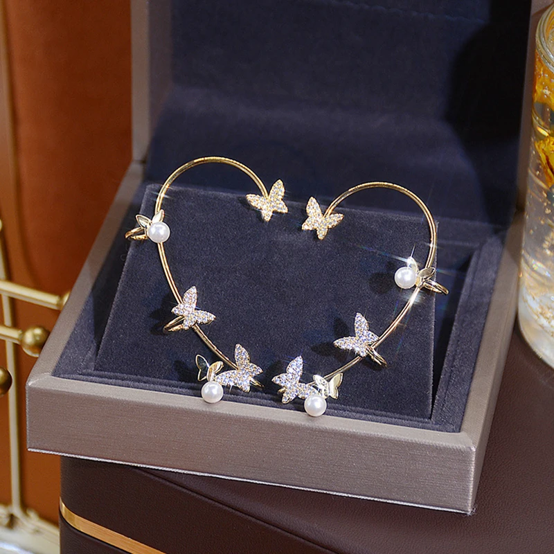 

1pcs Silver Plated Metal Ear Bone Clip for Women Sweet Sparkling Zircon Butterfly Ear Cuff Clip Earring French Style Jewelry