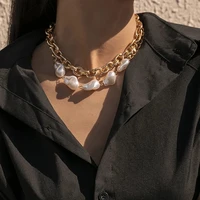 vintage baroque style irregular imitation pearl double layer chain necklaces for women retro fashion party jewelry necklaces