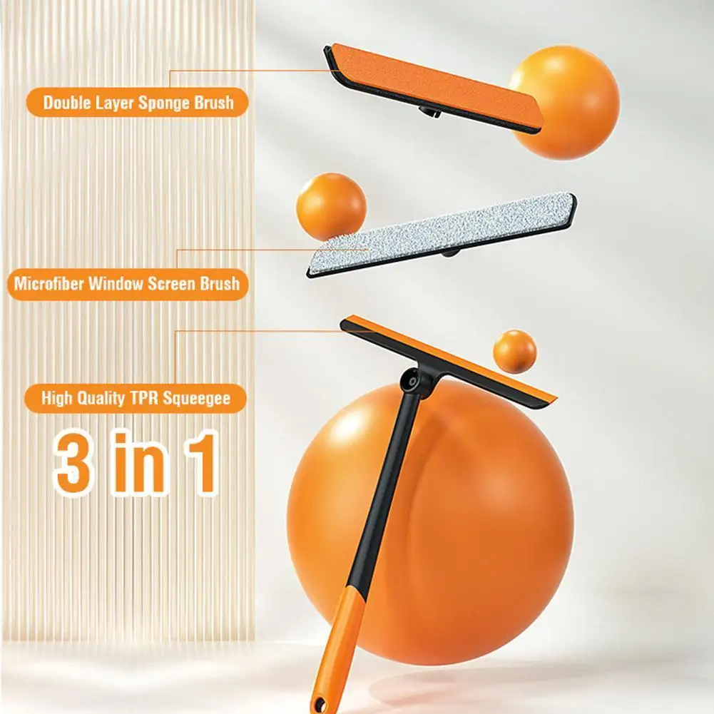 

New Creative Wiper Screen Window Brush Glass Scraper Rotatable Floor Brush Bathroom Glass Cleaning Brush Three In One