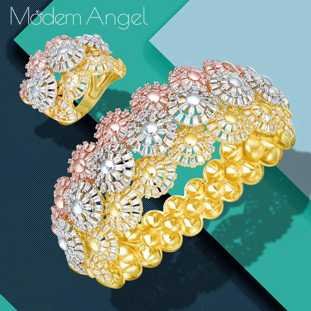 ModemAngel Trendy Luxury Stackable Bangle For Women Wedding AAA Cubic Zircon Crystal CZ Dubai Bracelet Party Jewelry