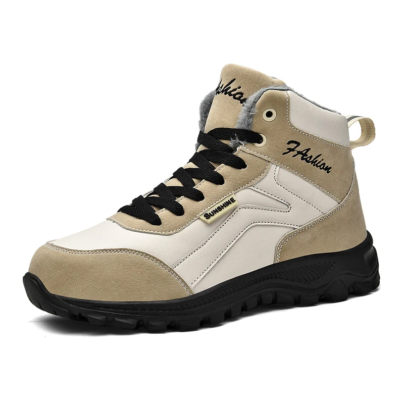

Women's Boots Beige Ankle Snow Boots Woman Winter PU Leather Plush Warm Waterproof Short Motorcycle Booties Women's Winter Shoes