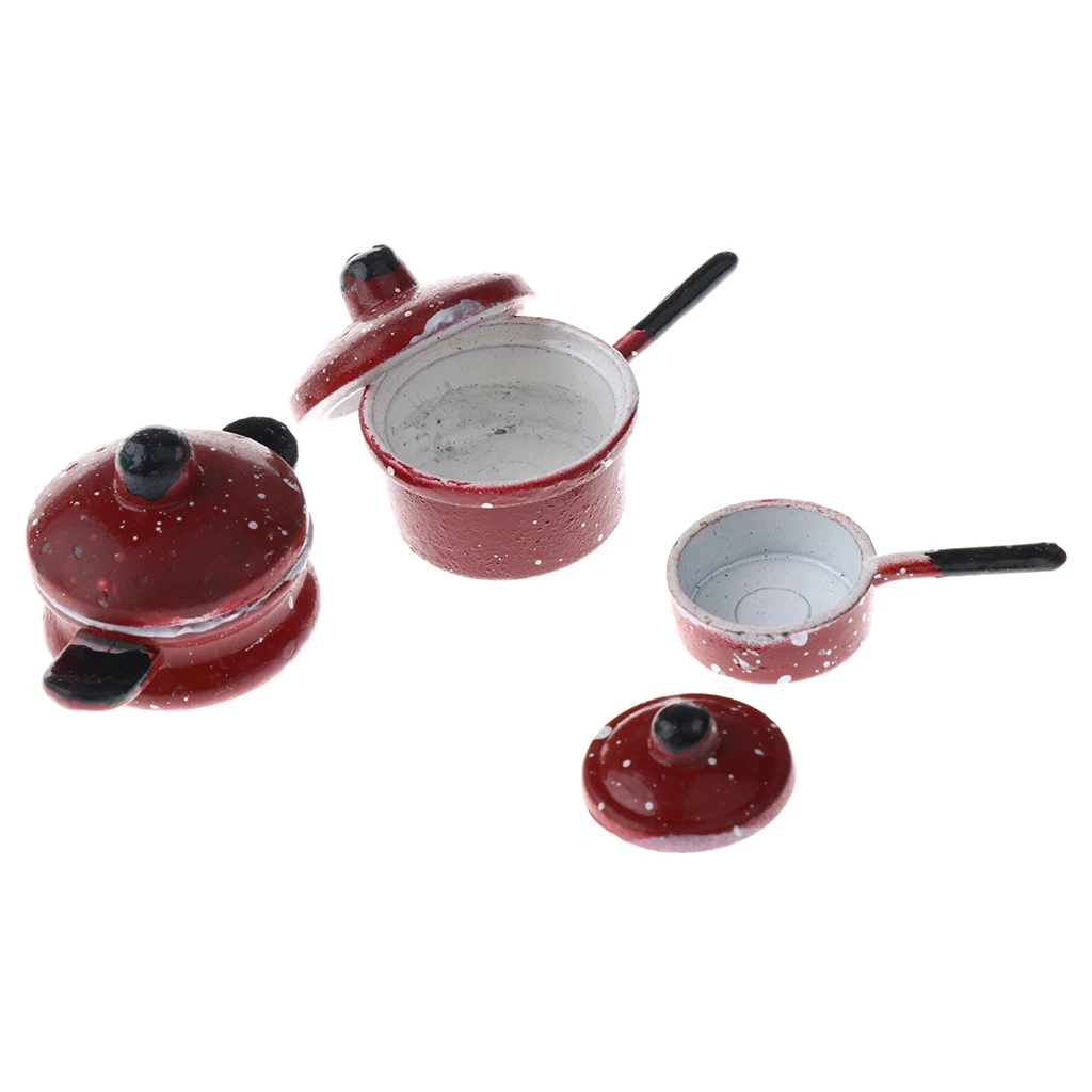 

Pack of 3 1:12 Doll House Miniature Cookware Furniture Metal Pan Decor
