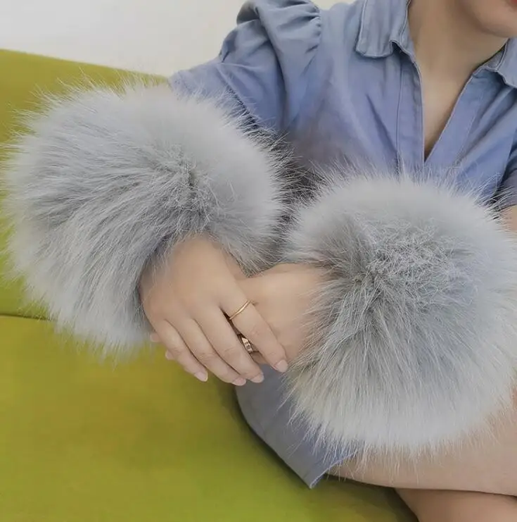 Осенне-зимние женские очень большие манжеты из искусственного меха лисы зимние