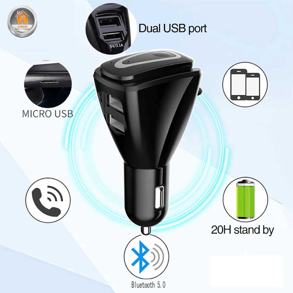 Автомобильное USB зарядное устройство 2 порта 3 0 Быстрая зарядка Bluetooth 5 наушники