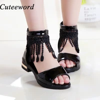 tassel kids sandals for girls childrens shoes summer 2021 new fashion princess shoes fish mouth roman patent leather sandal