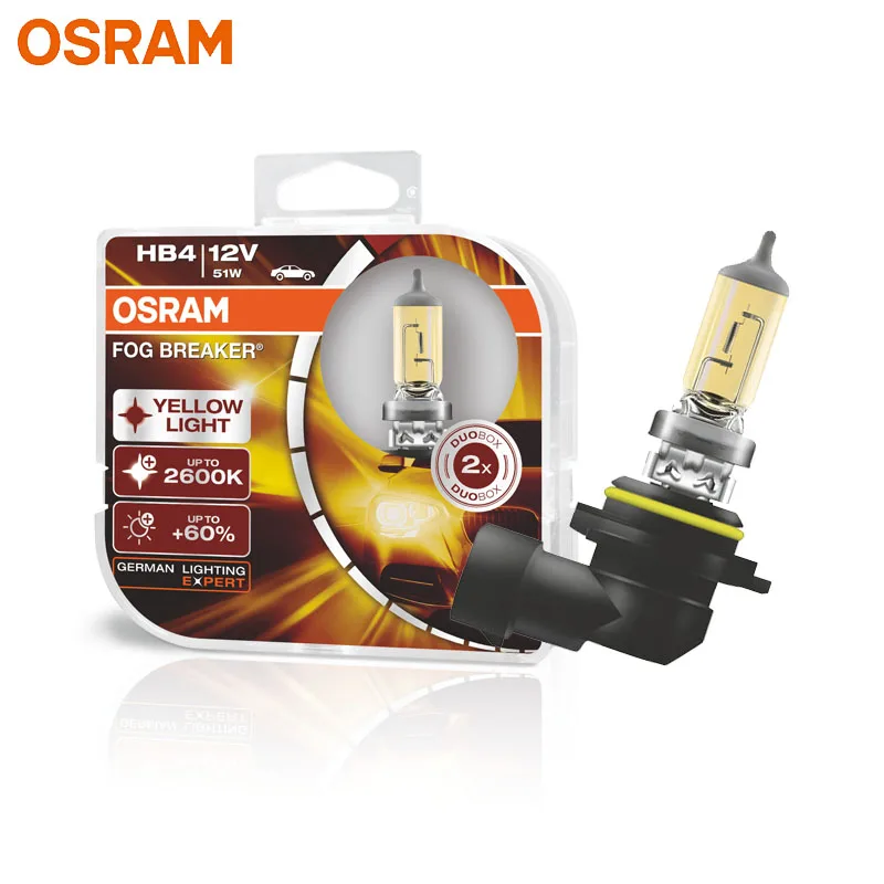 OSRAM HB4 9006 желтый 9006FBR галогенный противотуманный выключатель 12 в 51 Вт автомобильный Оригинальный головной светильник 2600K светильник + 60% яркие оригинальные лампы, пара