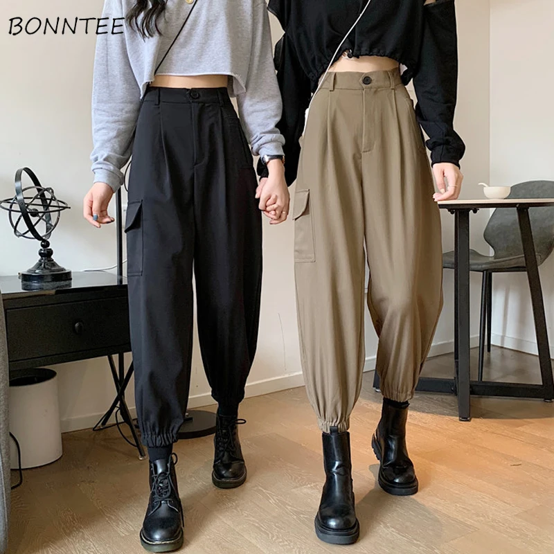 Брюки-карго Женские однотонные модные дизайнерские брюки до щиколотки