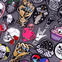 punk rock skull embroidered patches on clothes diy finger skeleton iron on patches for clothing badges stickers sewing patches