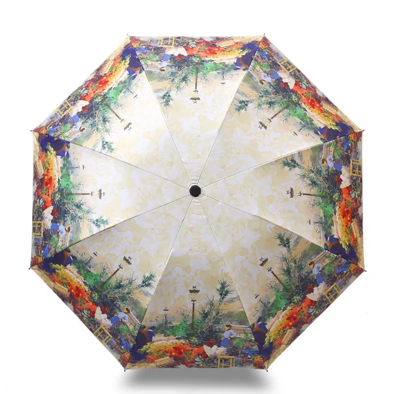 Oil Painting Umbrella Fashion Folding Manual Umbrella Strong Stand Cute Women Parasol Przeciwdeszczowy