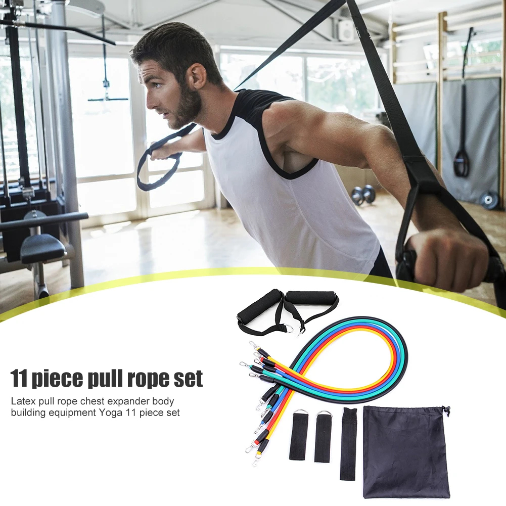 

11pcs/set Fitness Resistance Bands Multi-function Equipment for Exercise TPE Tube Stretch Pull Rope Rubber Expander