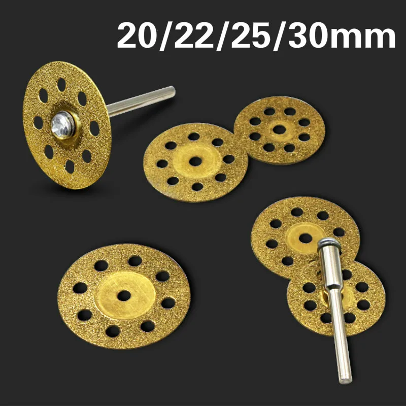 

10PC Gold Diamond cutting disc 20mm 22mm 25mm 30mm With Mandrel for Dremel Rotary Tools Mini Diamond Cutting Disc