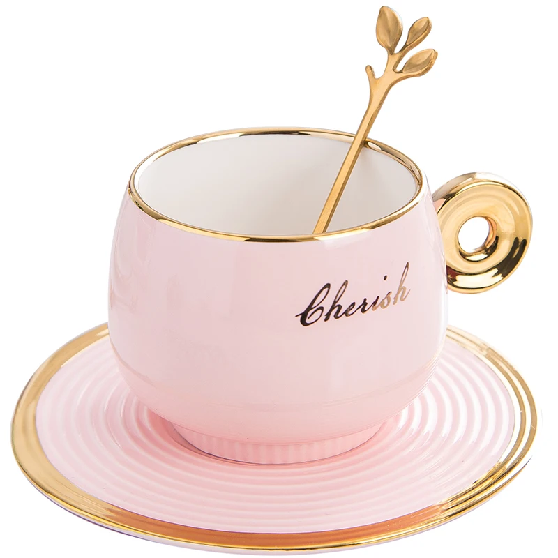 Ceramics Phnom Penh Coffee Cup And Saucer Set With Spoon Gold Rim Tea Juice Drinks Mug Children's Breakfast Milk Couple | Дом и сад