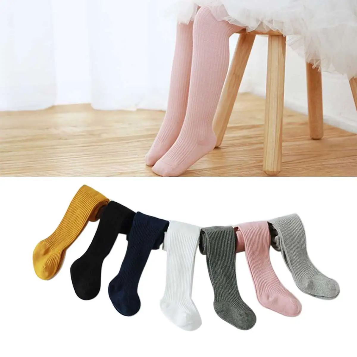 

Baby Kids Girls Ribbed Solid Cotton Pantyhose Soft Warm Autumn Winter Elastic Tights Infant Toddler Children Leggings 6M-8Y