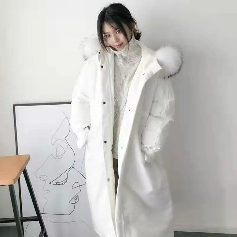 

2021 New Fashionable Warm Cotton Hooded Parkas Coat Winter Jacket Women Adjustable Waist Big Fur Collar Jacket Parka Q358