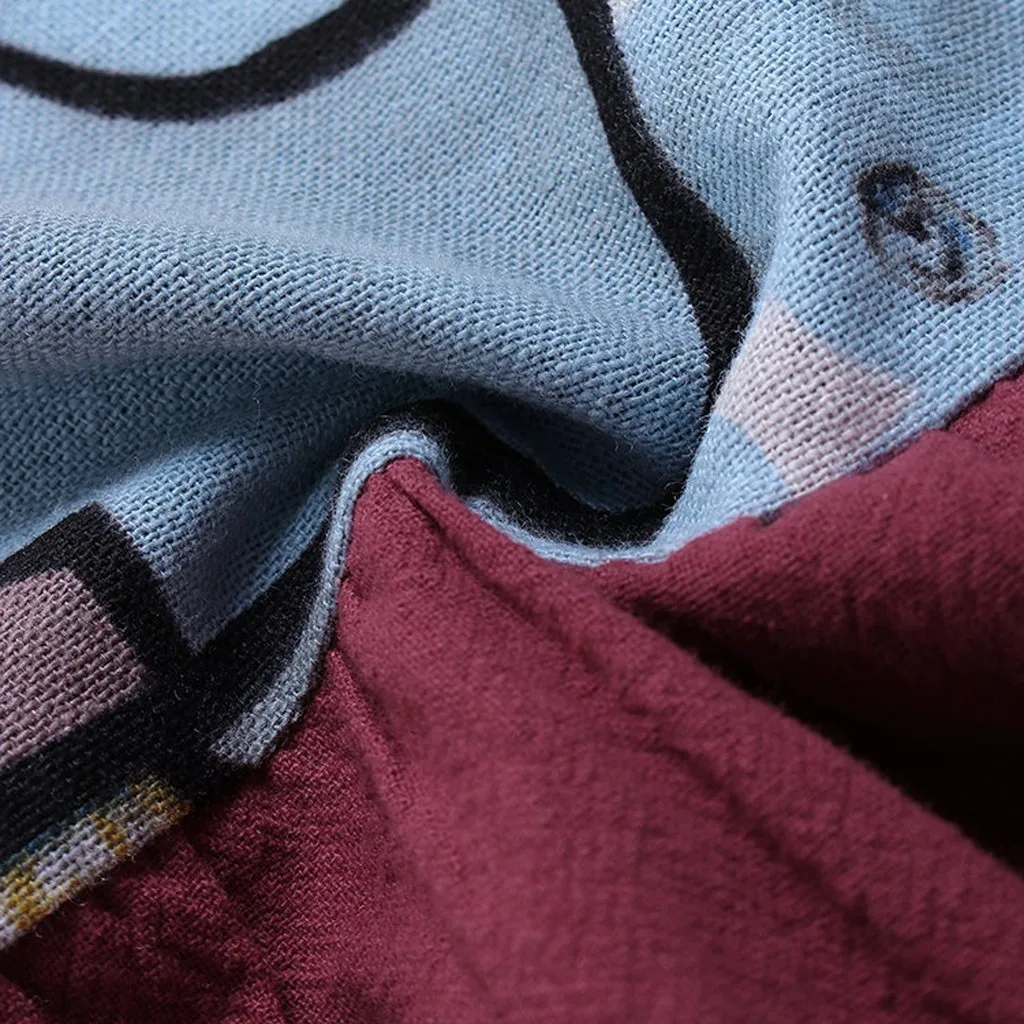 Женская повседневная блузка из хлопка и льна с принтом пуговицами длинным