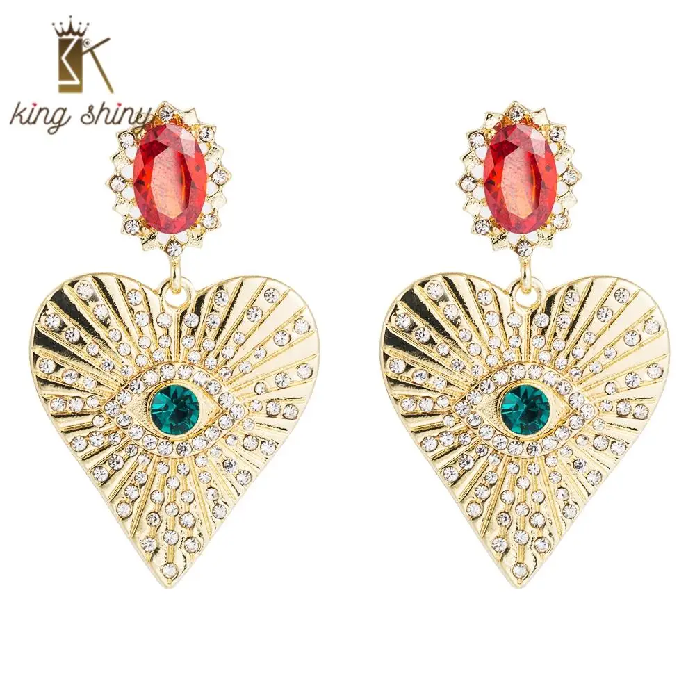 

Vintage Cubic Zirconia Heart Statement Dangle Earring Luxury Baroque Color Ctystal Devil Eye Woman Wedding Party Dangle Earring