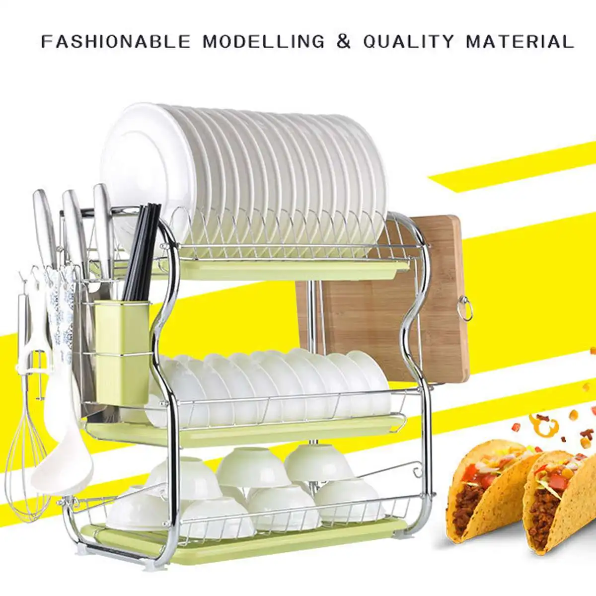 

3 Tiers Chrome-plated Dish Drainer Dish Rack Storage Shelf Washing Holder Basket Knife Sink Kitchen Drying Organizer