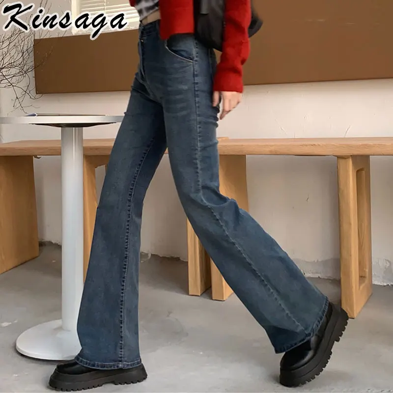 

Vintage Y2k High Waist Flare Jeans Mom Pants Women Fashion Skinny Stretch Pockets Denim Trousers Streetwear Washed Wide Leg Pant